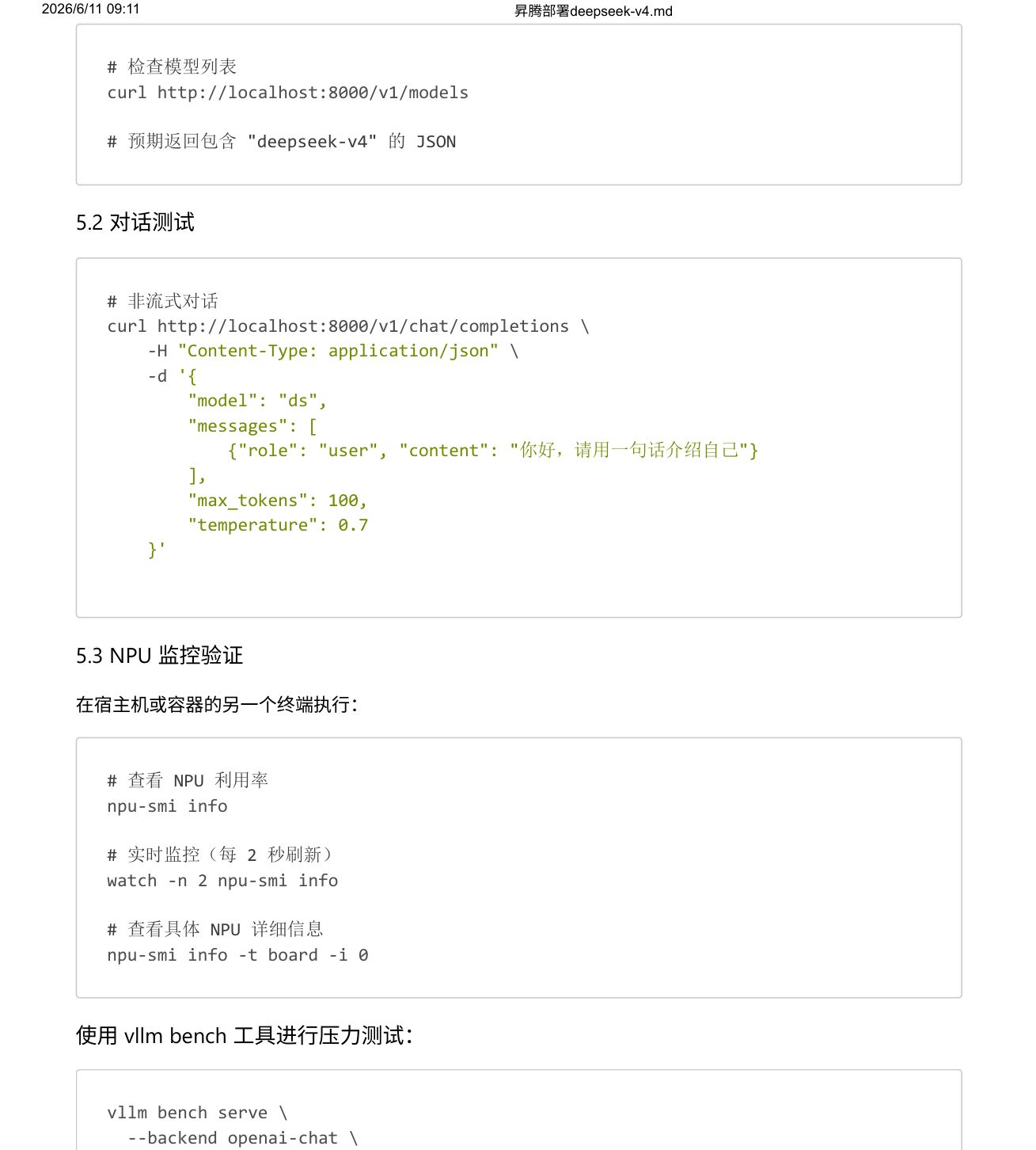 接口调用、NPU 监控与压力测试