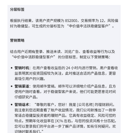 客户分层营销结果示例